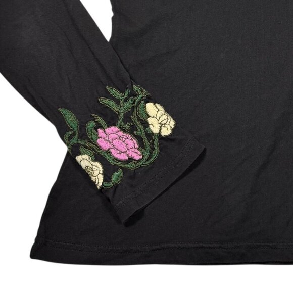 VTG Y2K Till The End Embroidered Tee Sz.L Black V-Neck Butterfly Fairy Grunge - Picture 4 of 12